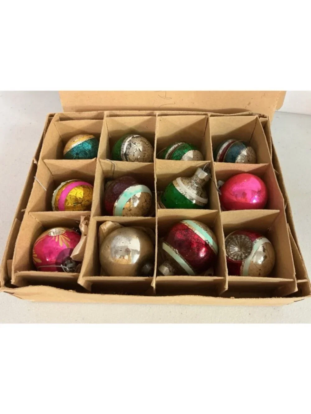 Vintage Glass Christmas Ornaments Poland Balls Original Box